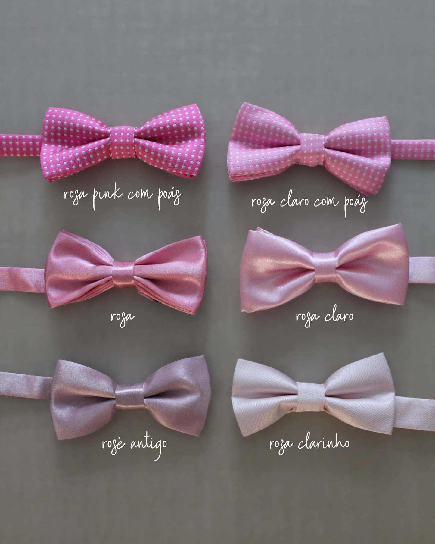 Gravatinha borboleta infantil em cetim nos tons de rosa, com regulagem ajustável. Acessório delicado para pajens.