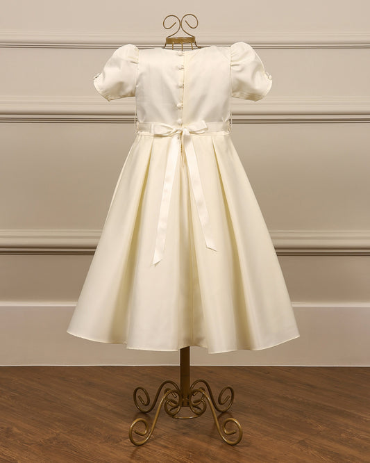 Vestido para daminha Kate creme com pregas, mangas bufantes e botões forrados da Etiquette