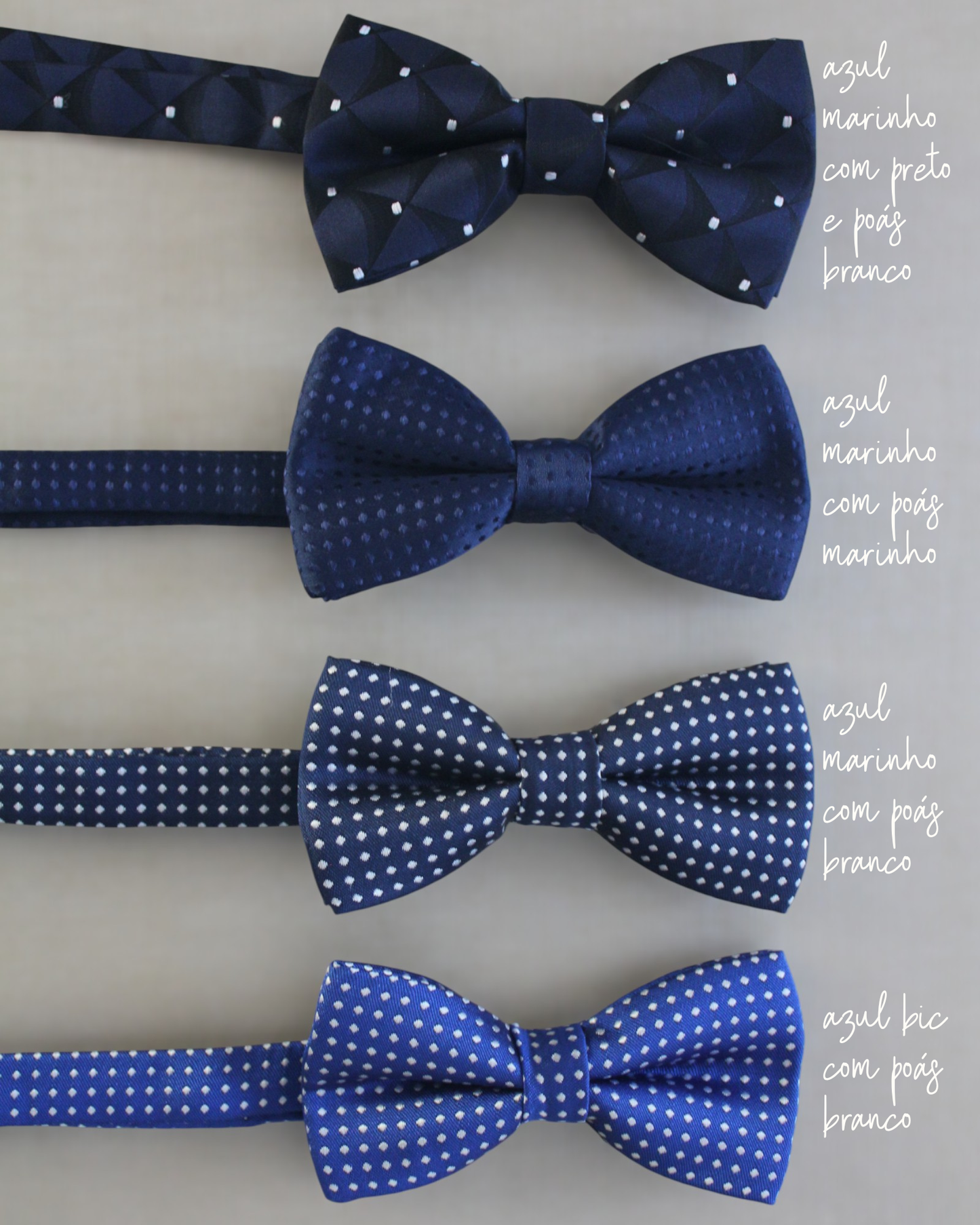 Gravatinha borboleta infantil em cetim nos tons de azul, com regulagem no pescoço. Acessório elegante para pajens.