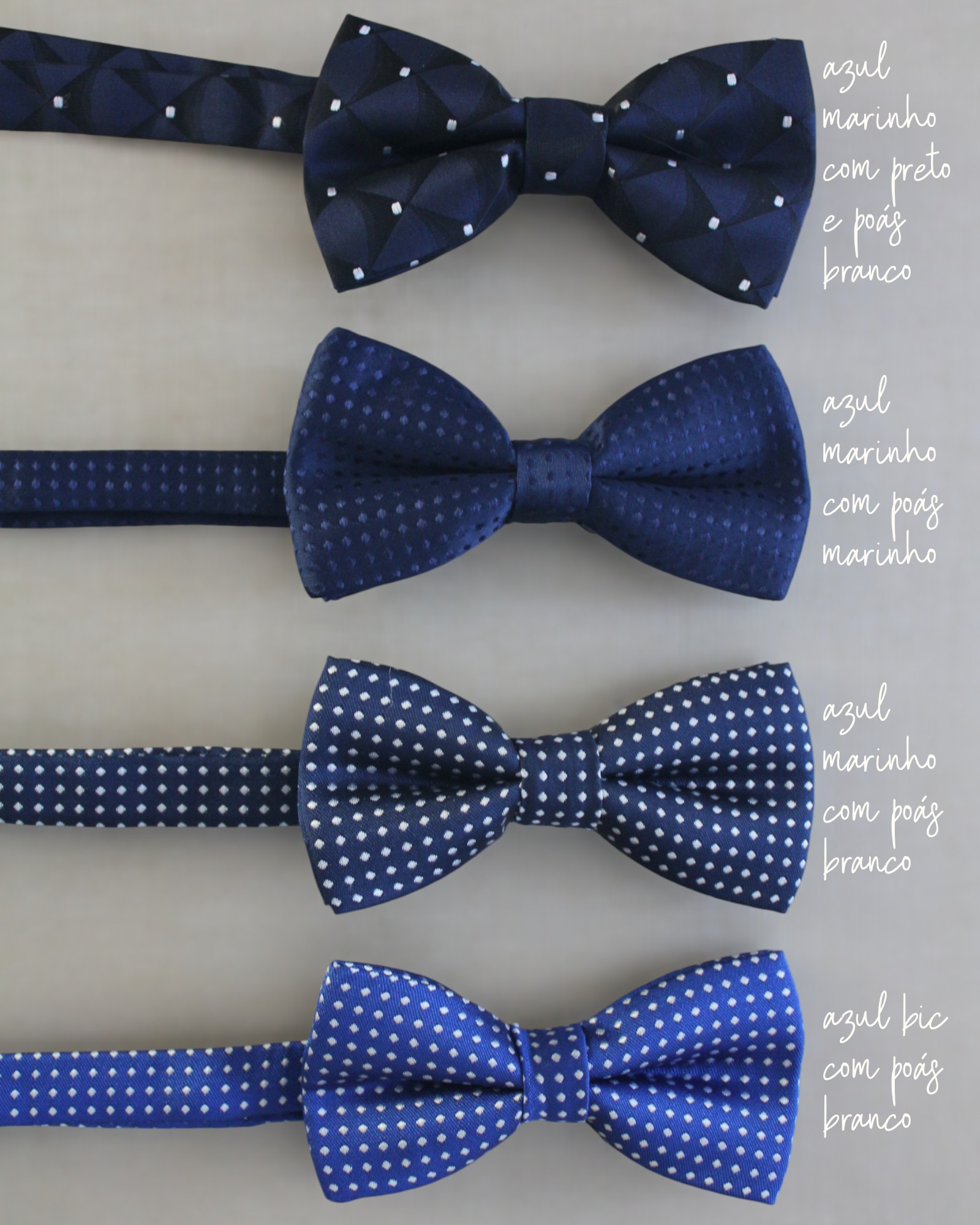 Gravatinha borboleta infantil em cetim nos tons de azul, com regulagem no pescoço. Acessório elegante para pajens.