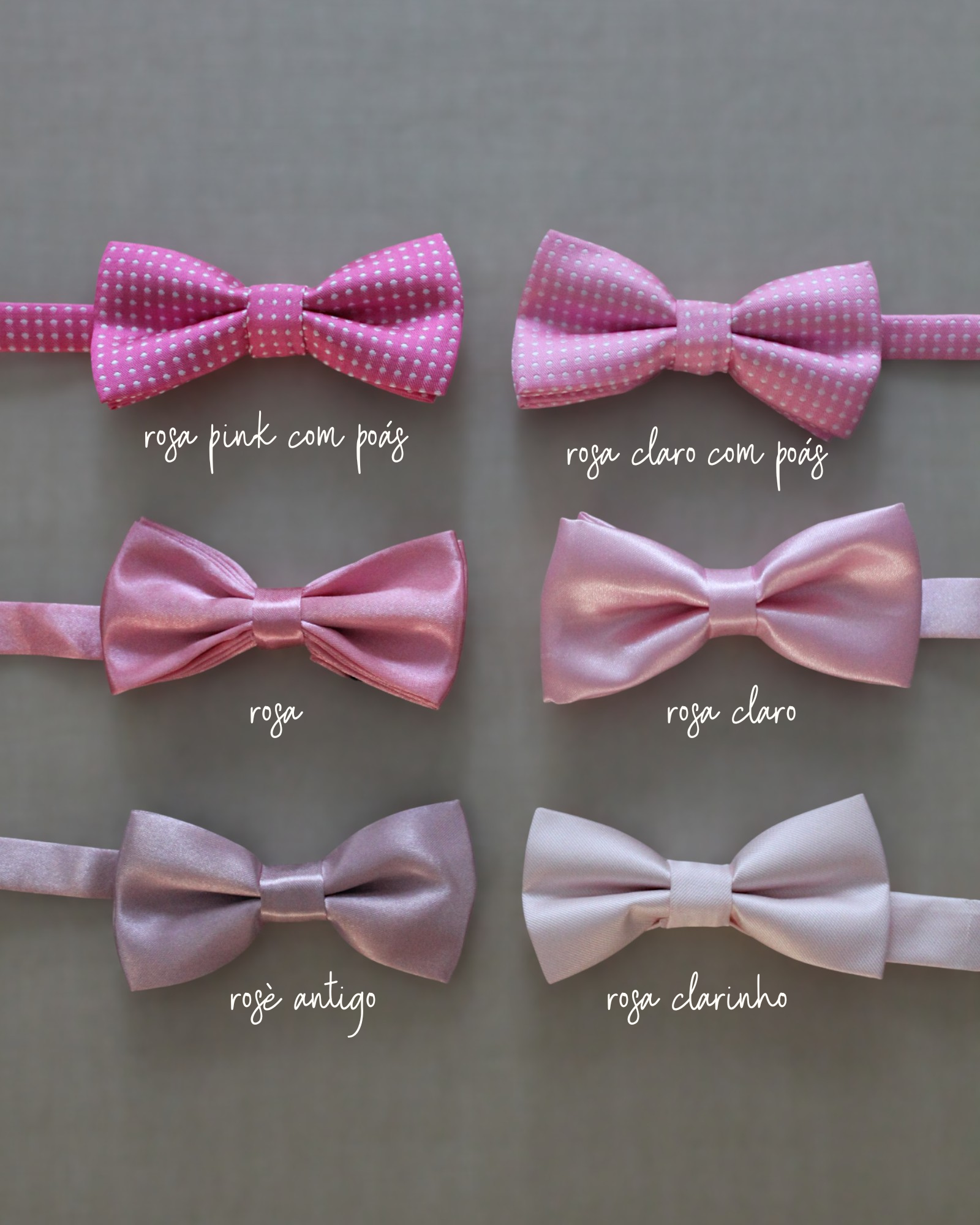 Gravatinha borboleta infantil em cetim nos tons de rosa, com regulagem ajustável. Acessório delicado para pajens.