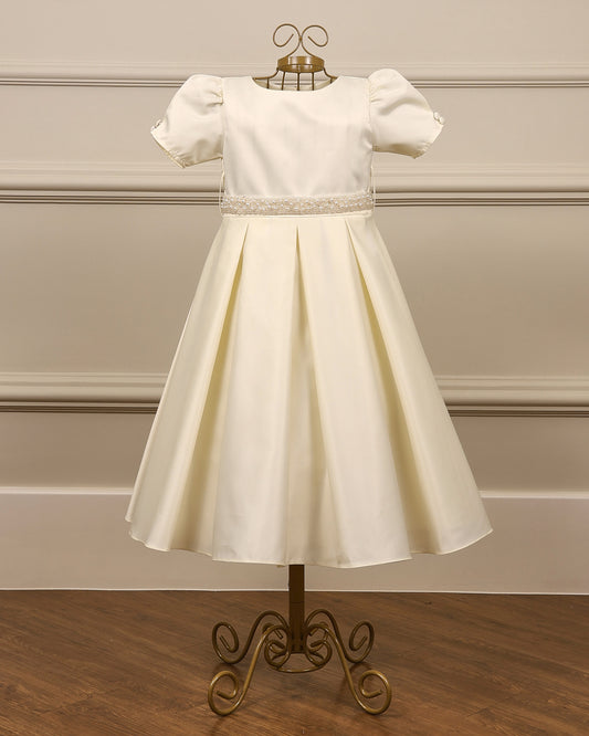 Vestido para daminha Kate creme com pregas, mangas bufantes e botões forrados da Etiquette